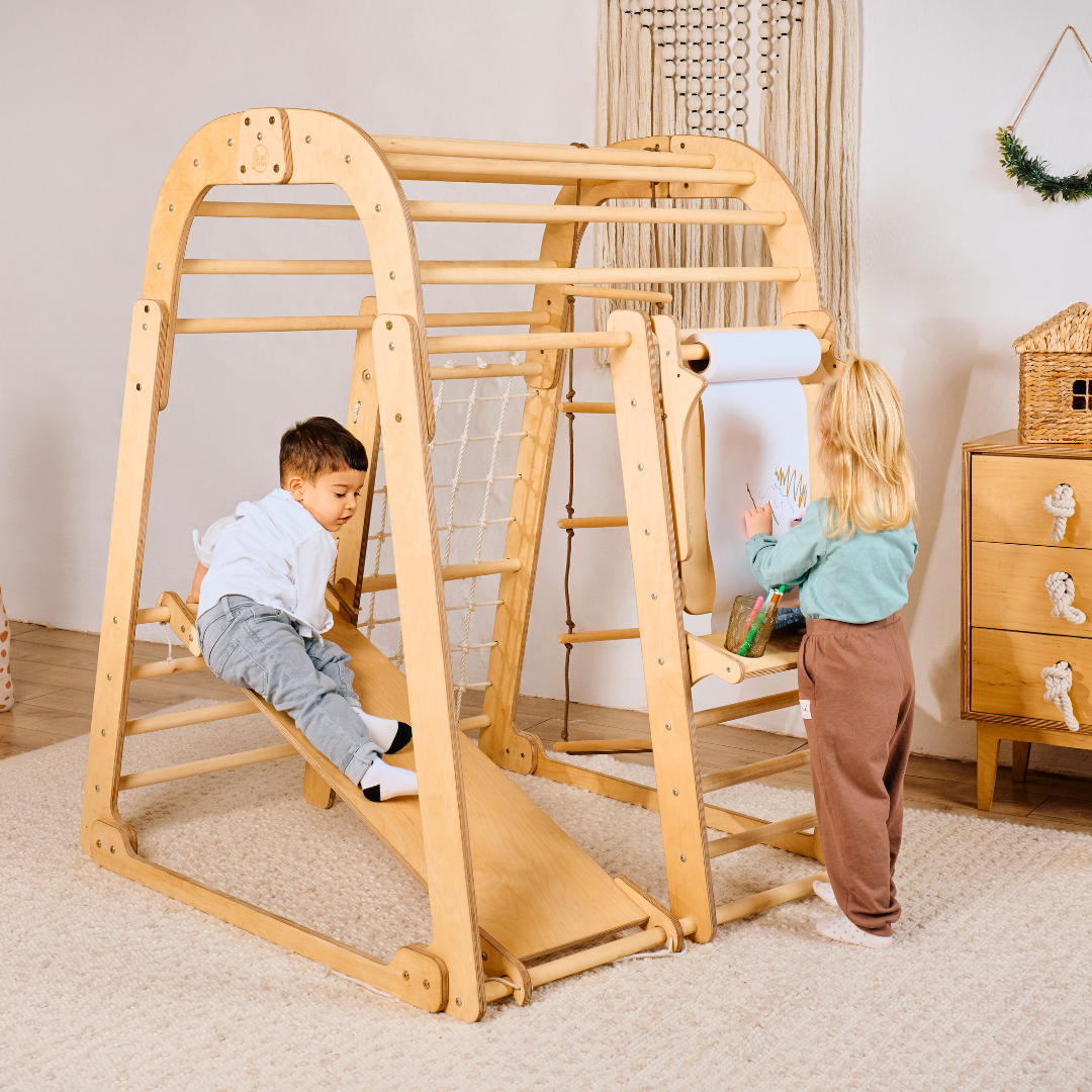 7in1 Indoor Playground for Toddlers: Playground + Swings Set + Slide Board + Art Set