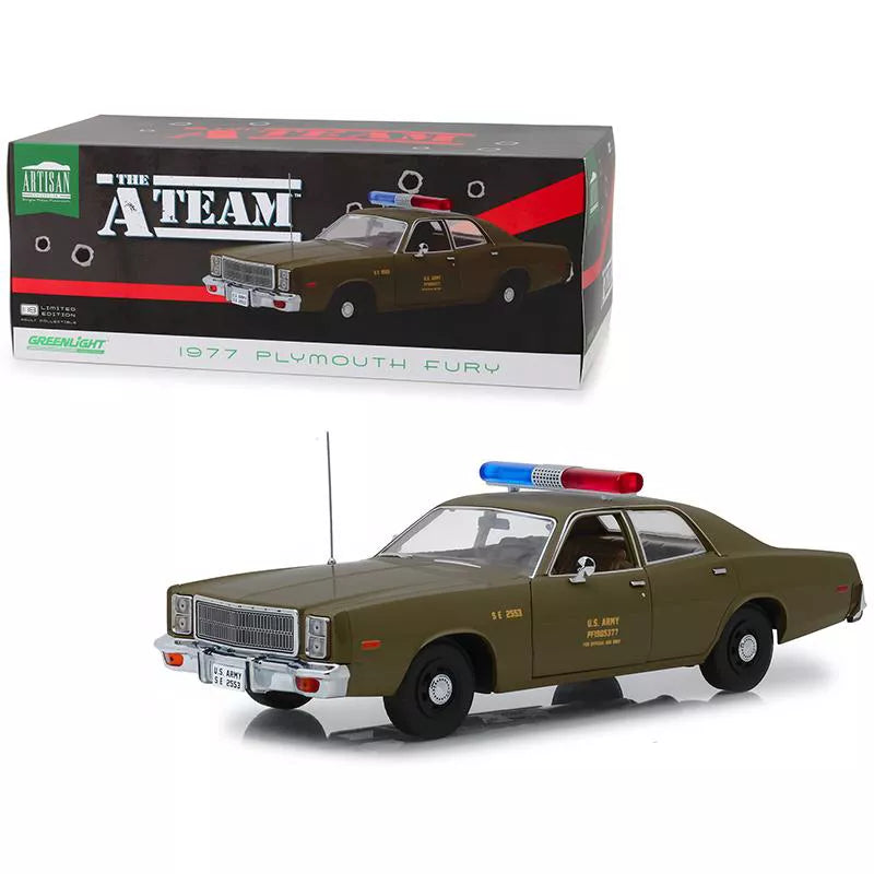 Greenlight Collectibles 1977 Plymouth Fury US Army Police 'The A Team'(1983 87 )TV Series (1:18 Scale) Die Cast Model Car-0
